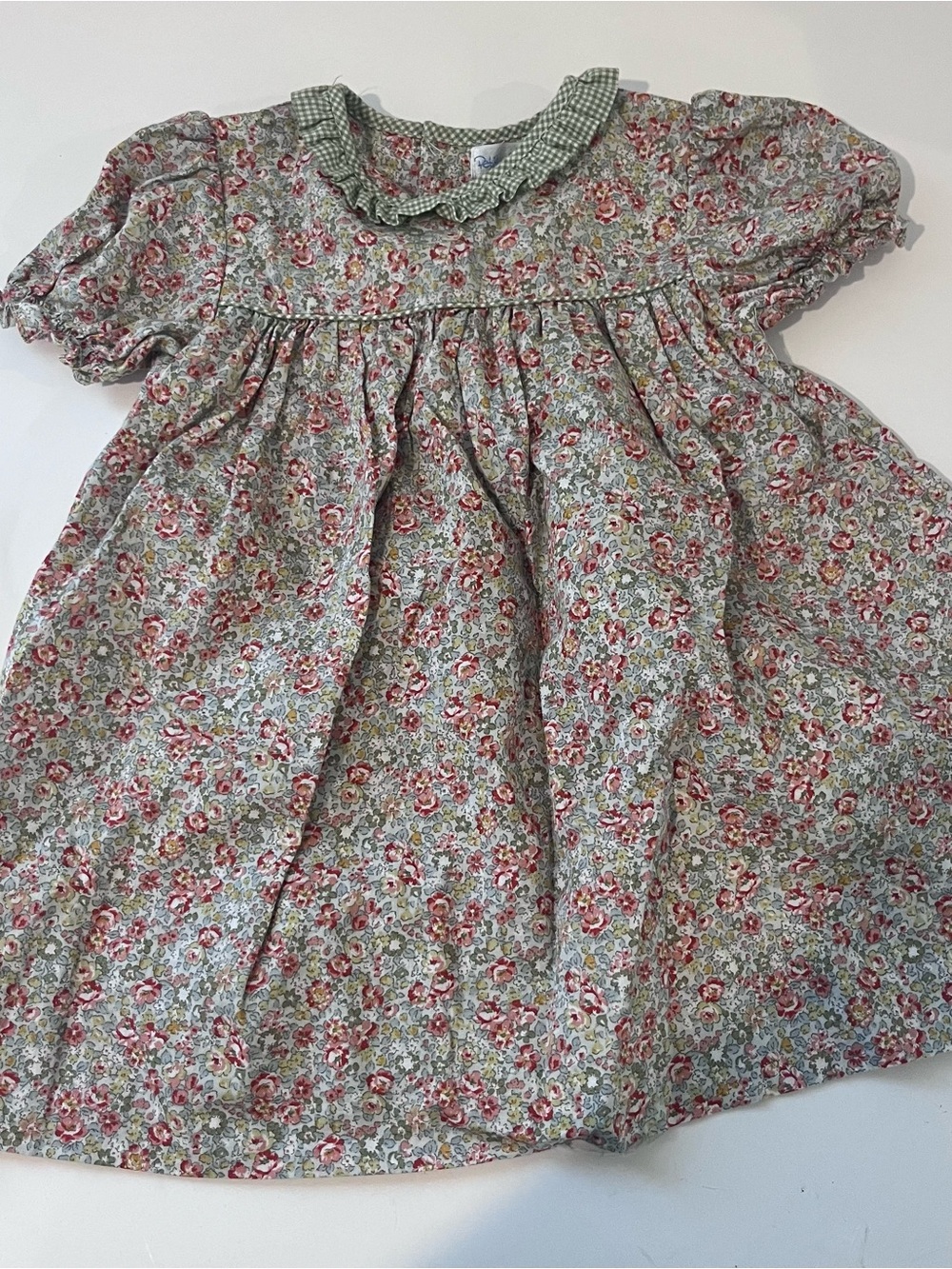 Petit Pomme Baby Girl Floral Print Dress Ruffle Collar Puff Sleeve 18m Green